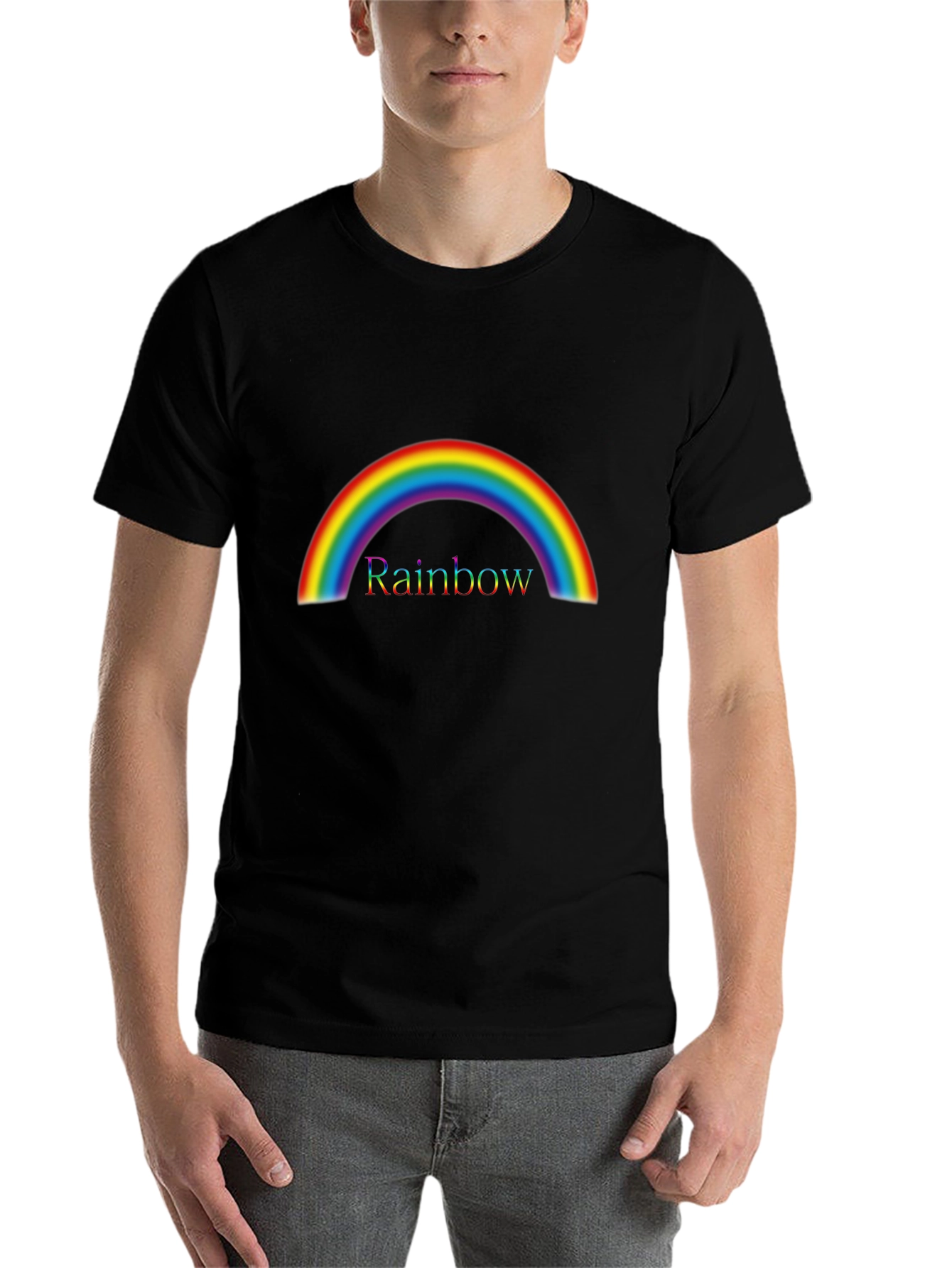 Black Rainbow Graphic Tee - Colorful Arc Design - Black view 7