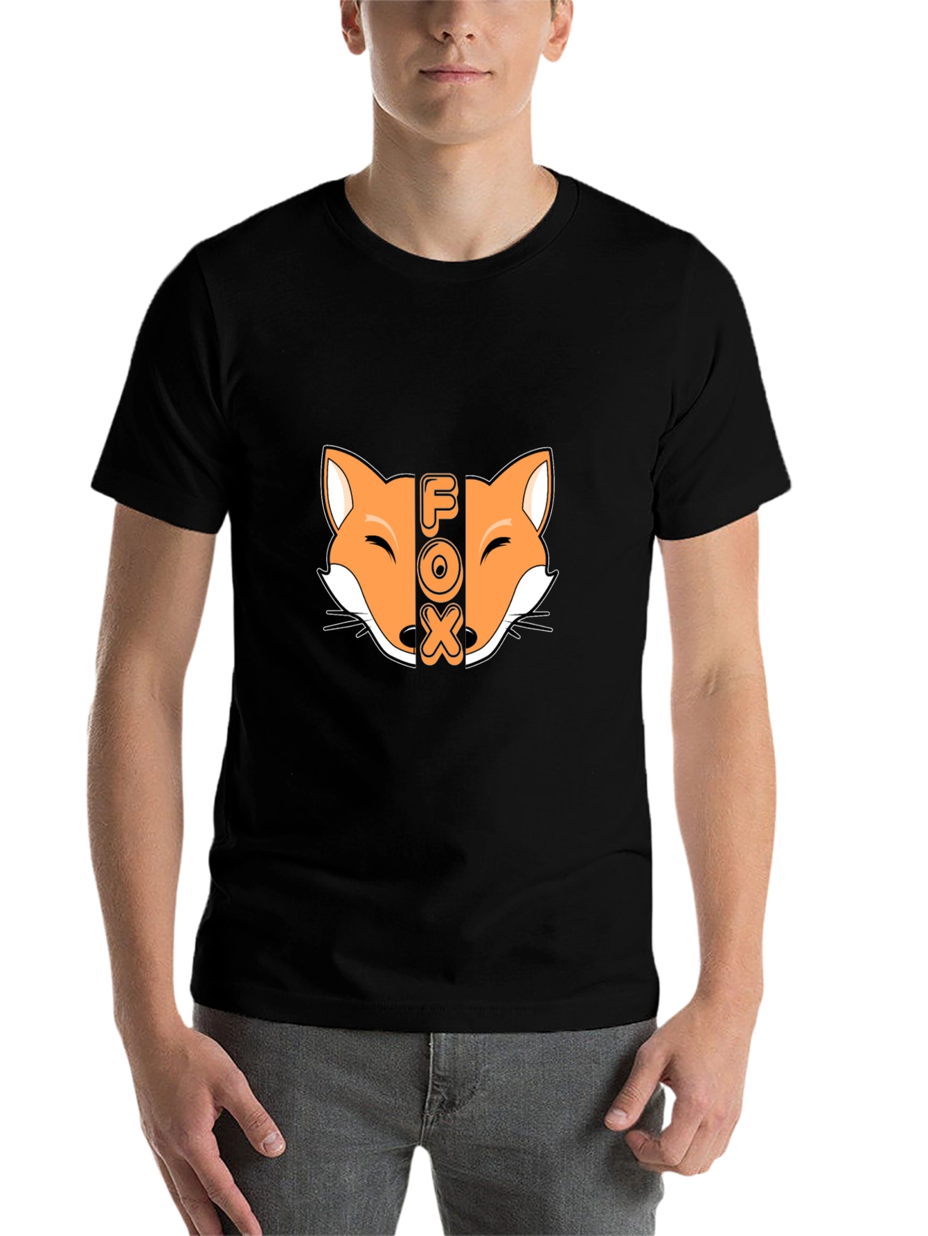 Black Cool Fox Graphic Black T-Shirt view 7