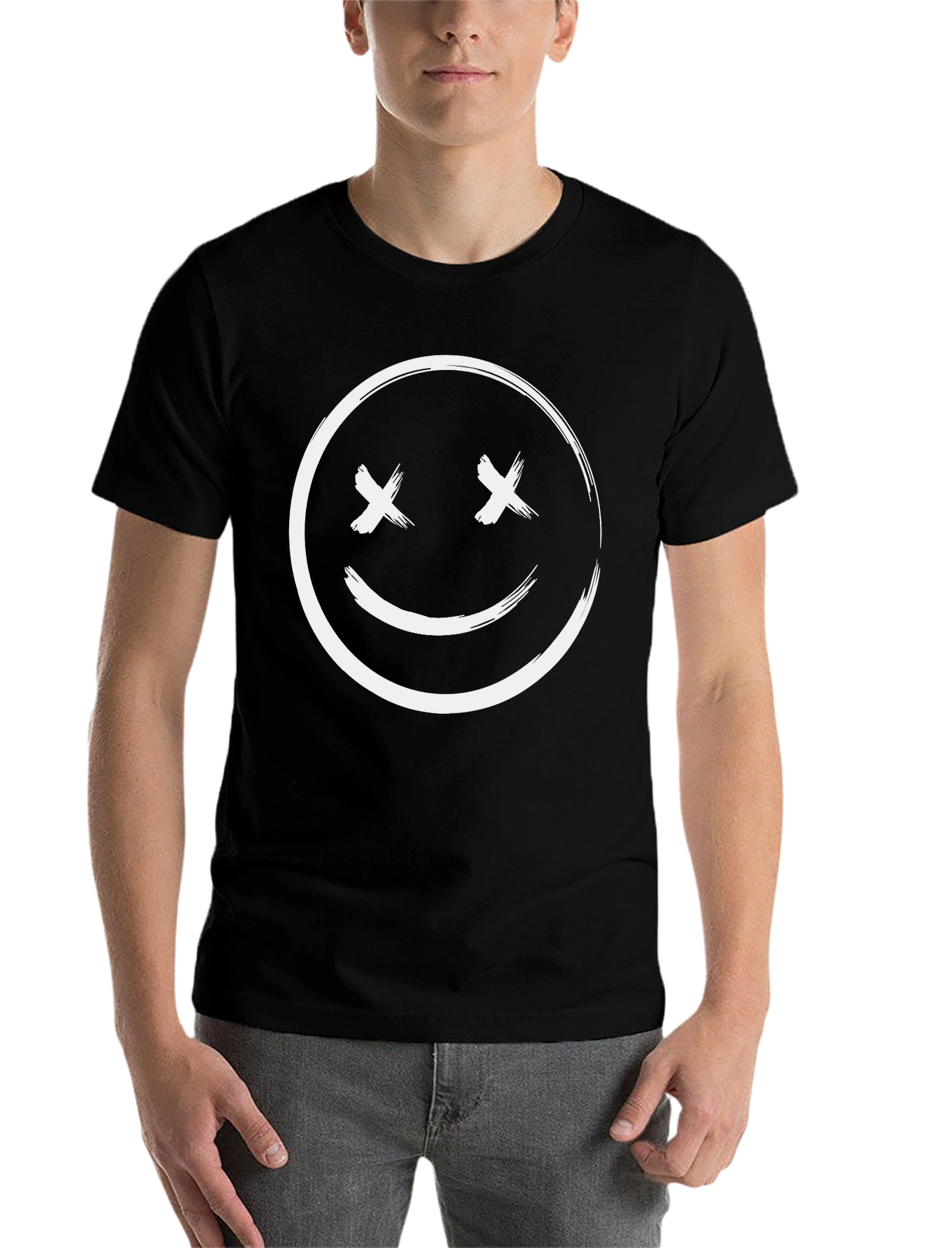 Black Black T-Shirt with Smiley Face Graphic view 7