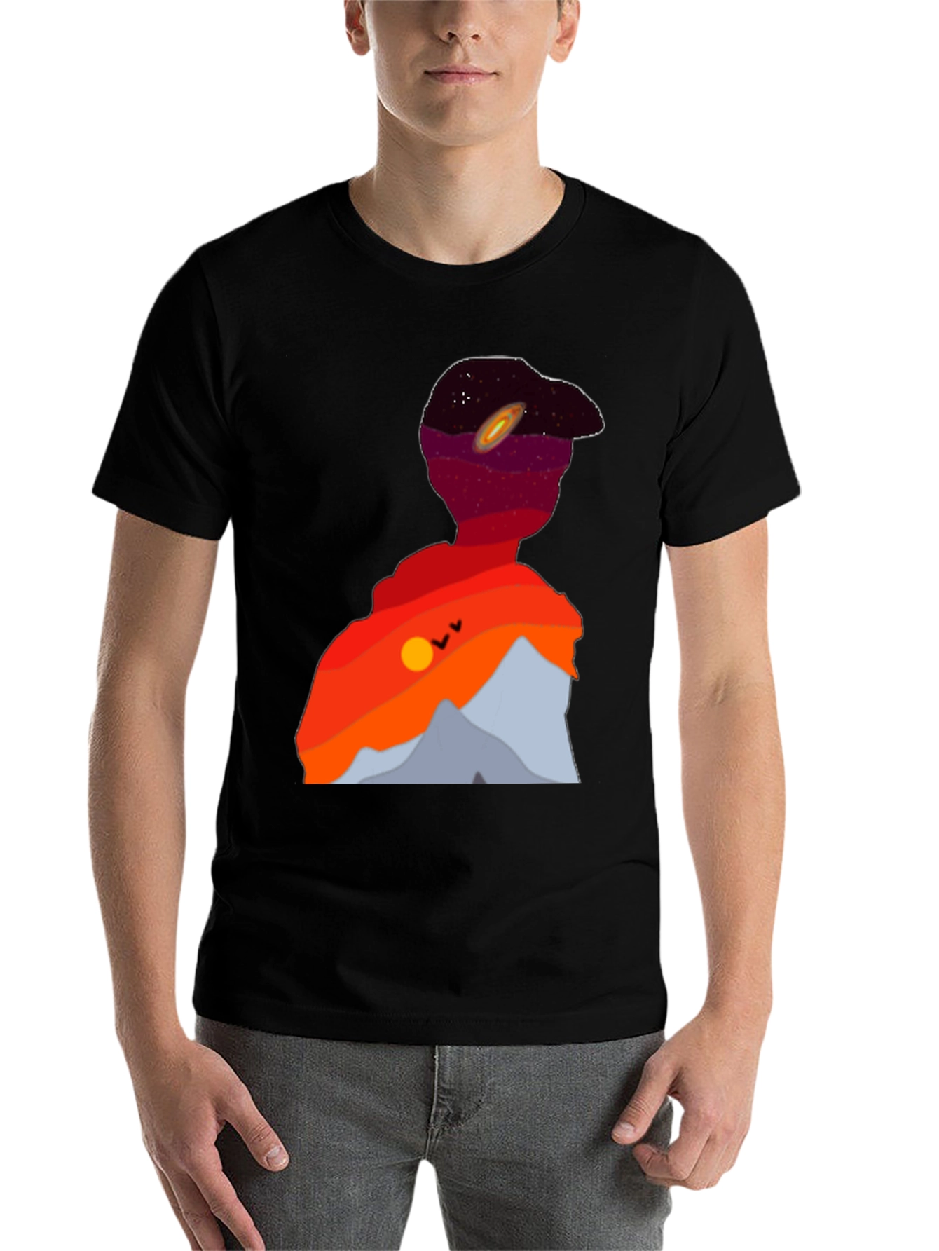 Black Cosmic Landscape Silhouette Graphic Tee - Black view 7