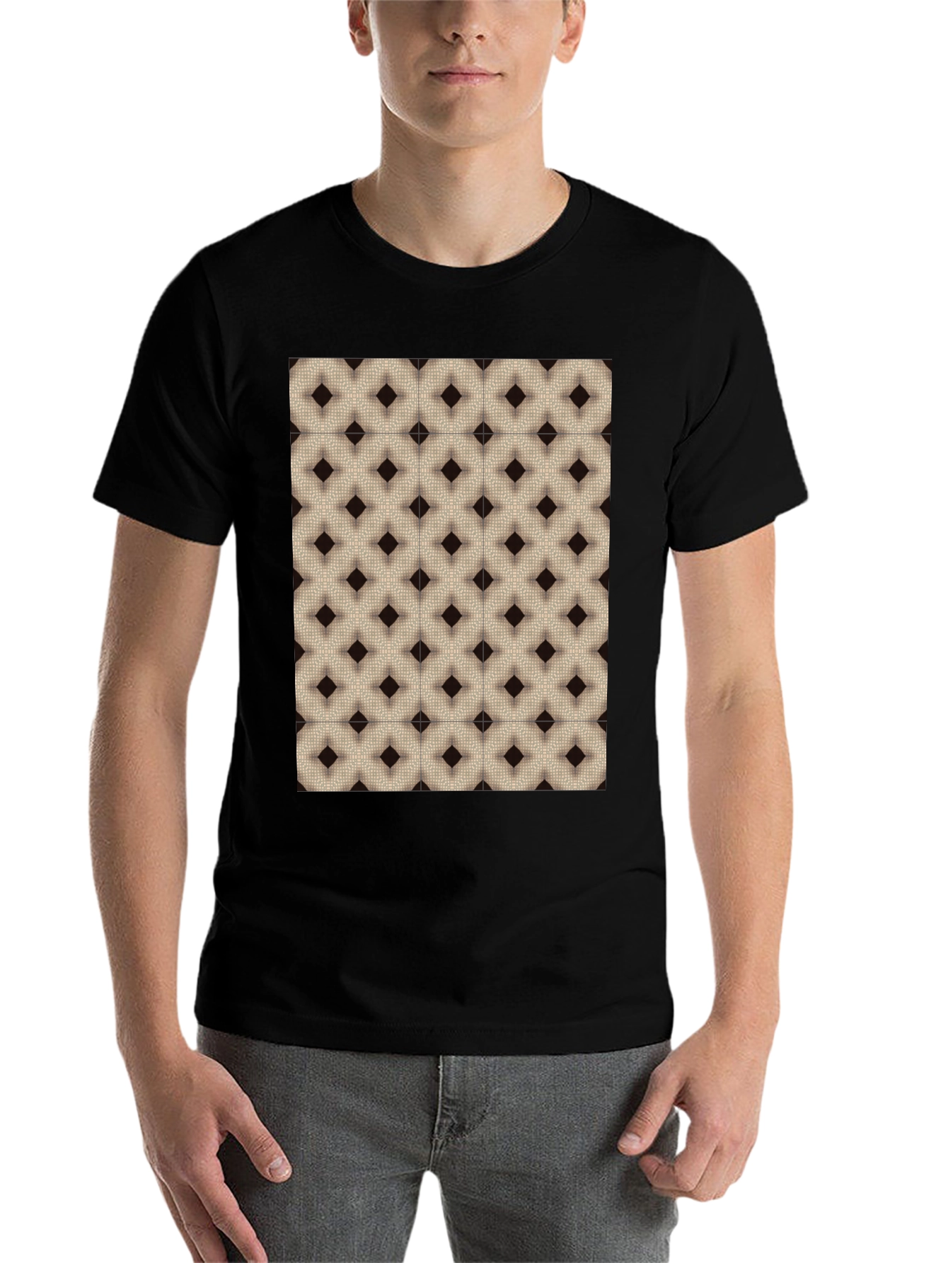 Black Geometric Pattern Black T-Shirt view 7