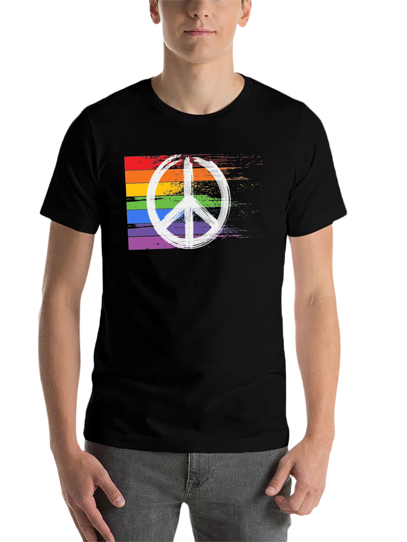 Black Rainbow Peace Sign T-Shirt - Black Cotton Blend view 7