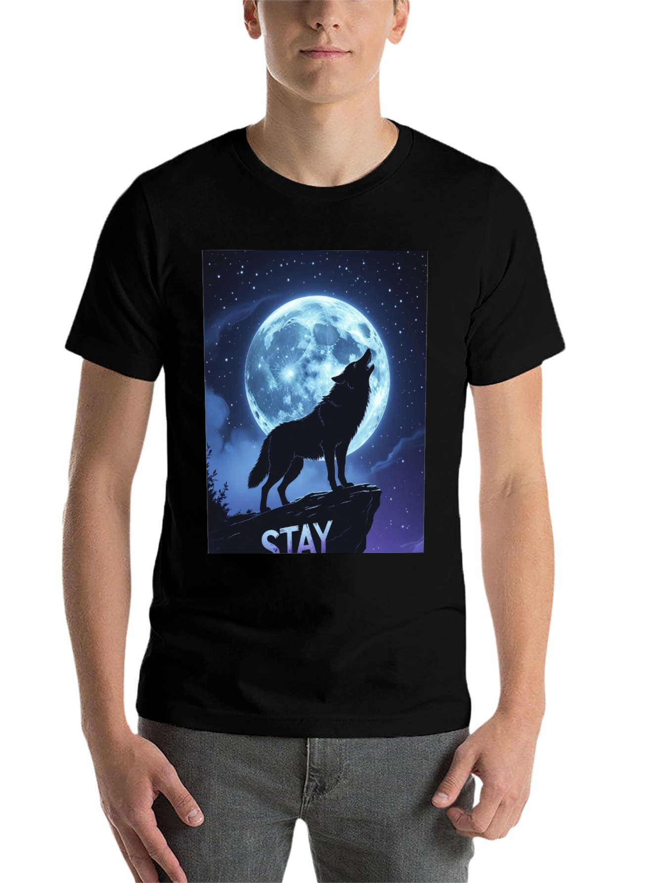 Black Wolf Howling Moon T-Shirt - Stay Wild Graphic Tee view 7