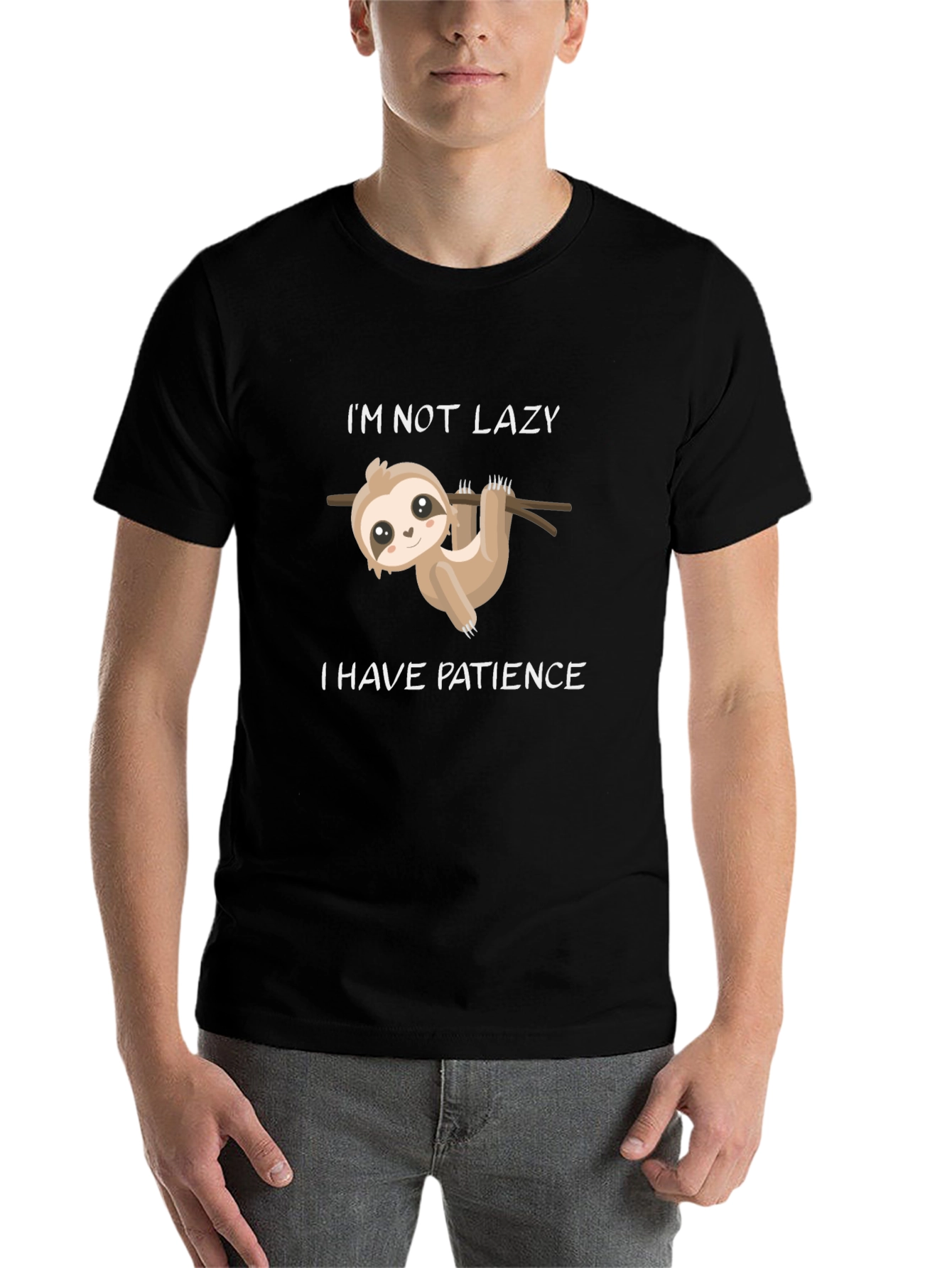 Black Patience Sloth T-Shirt - Funny Lazy Humor Tee view 7