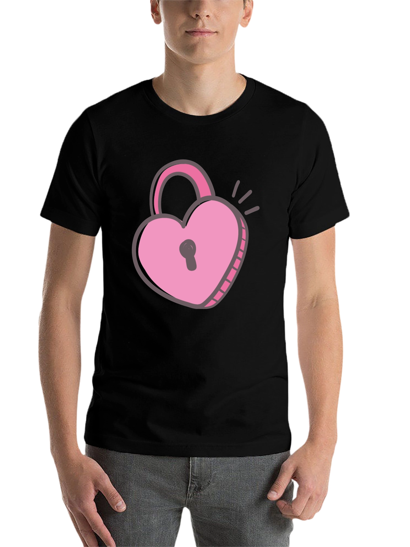 Black Heart Lock T-Shirt - Black Cotton Valentine's Day Tee view 7