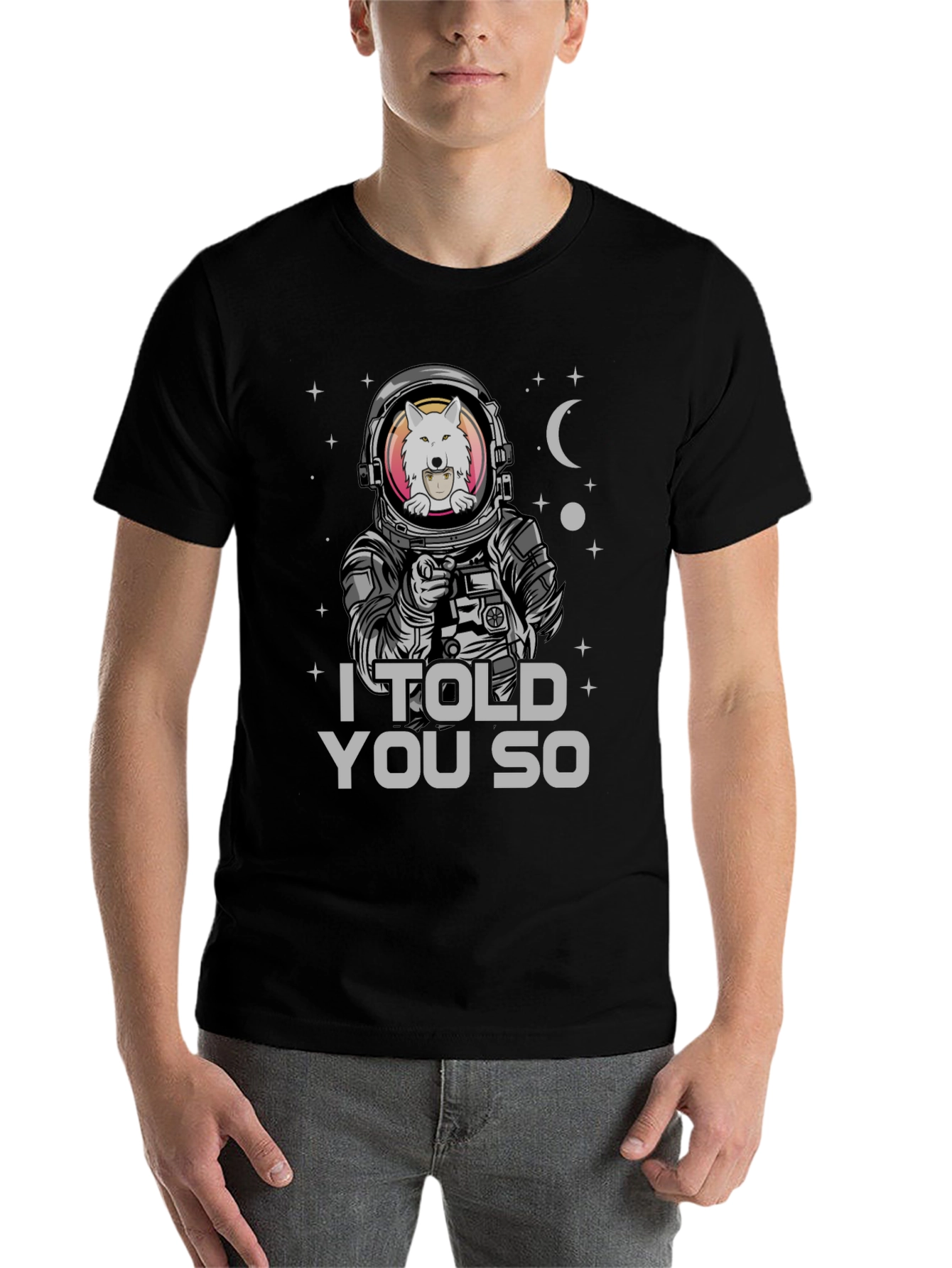 Black Astronaut Wolf T-Shirt - I Told You So view 7