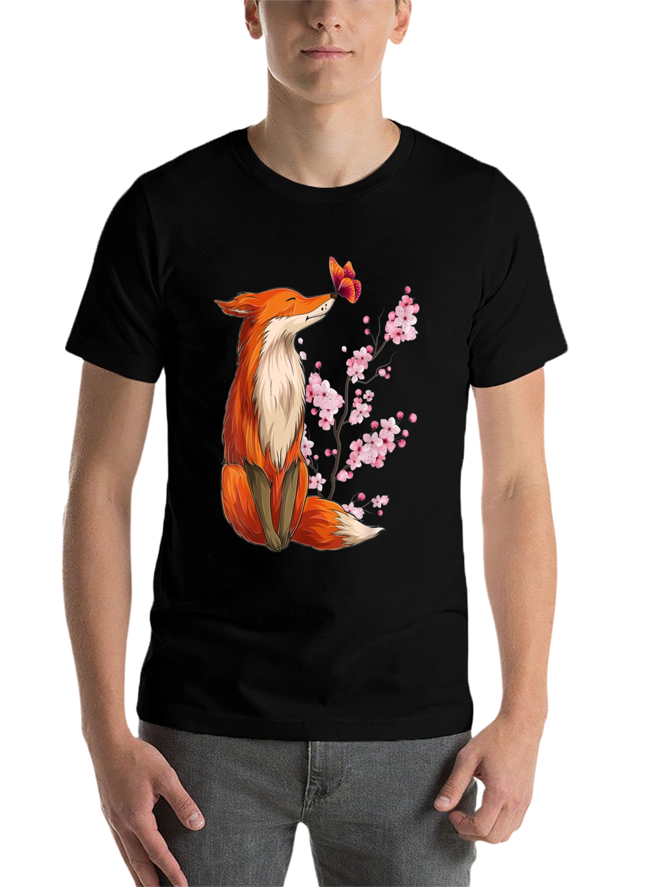 Black Fox and Butterfly Graphic Tee view 7