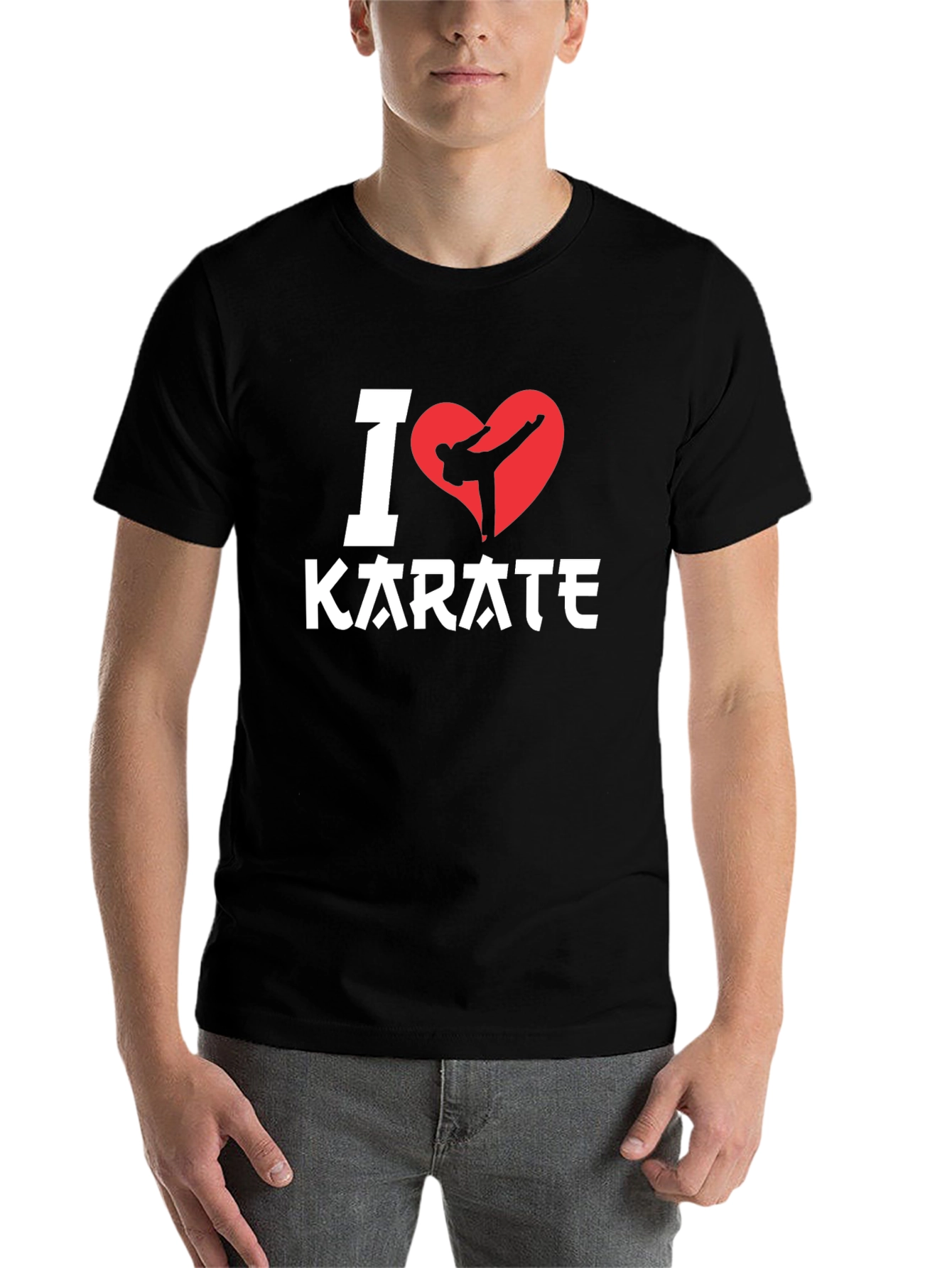 Black I Love Karate T-Shirt - Black, Martial Arts Graphic Tee view 7
