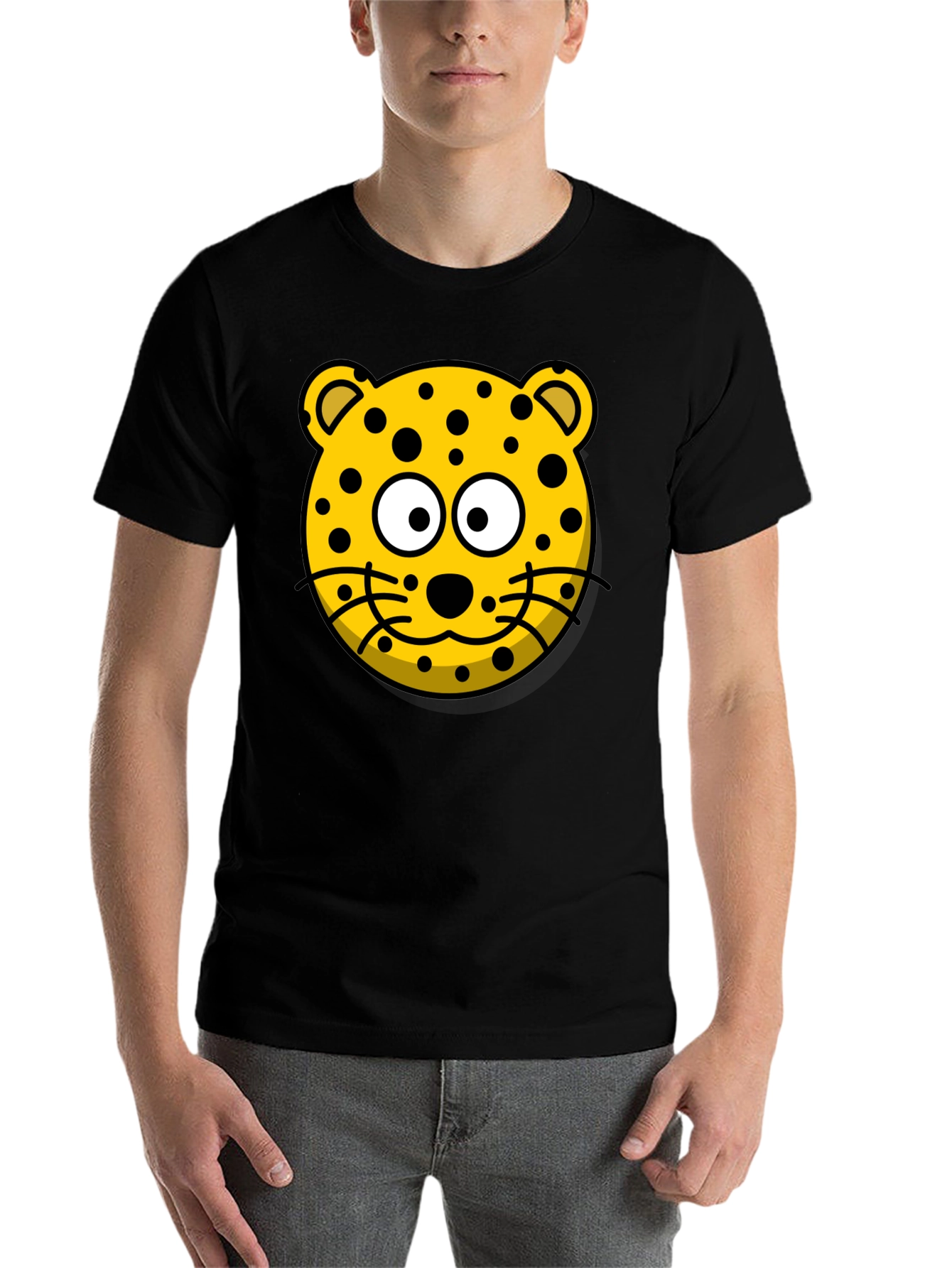 Black Cartoon Leopard Graphic T-Shirt - Black Cotton Tee view 7