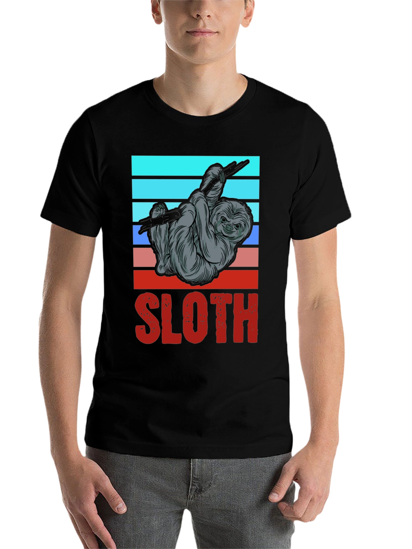 Black Retro Sloth Graphic Tee - Casual Comfort view 7