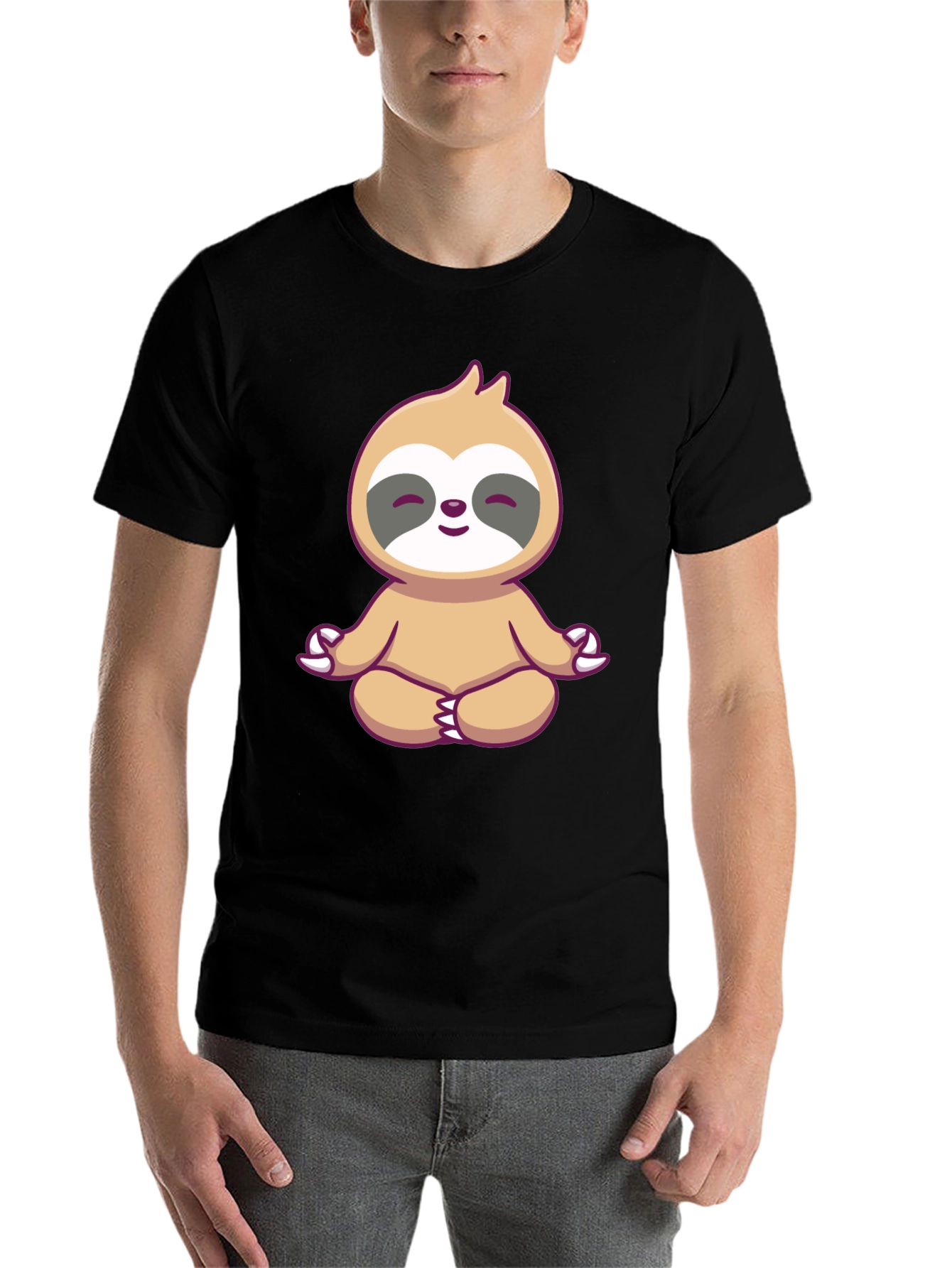 Black Zen Sloth Graphic Tee - Black Cotton T-Shirt view 7
