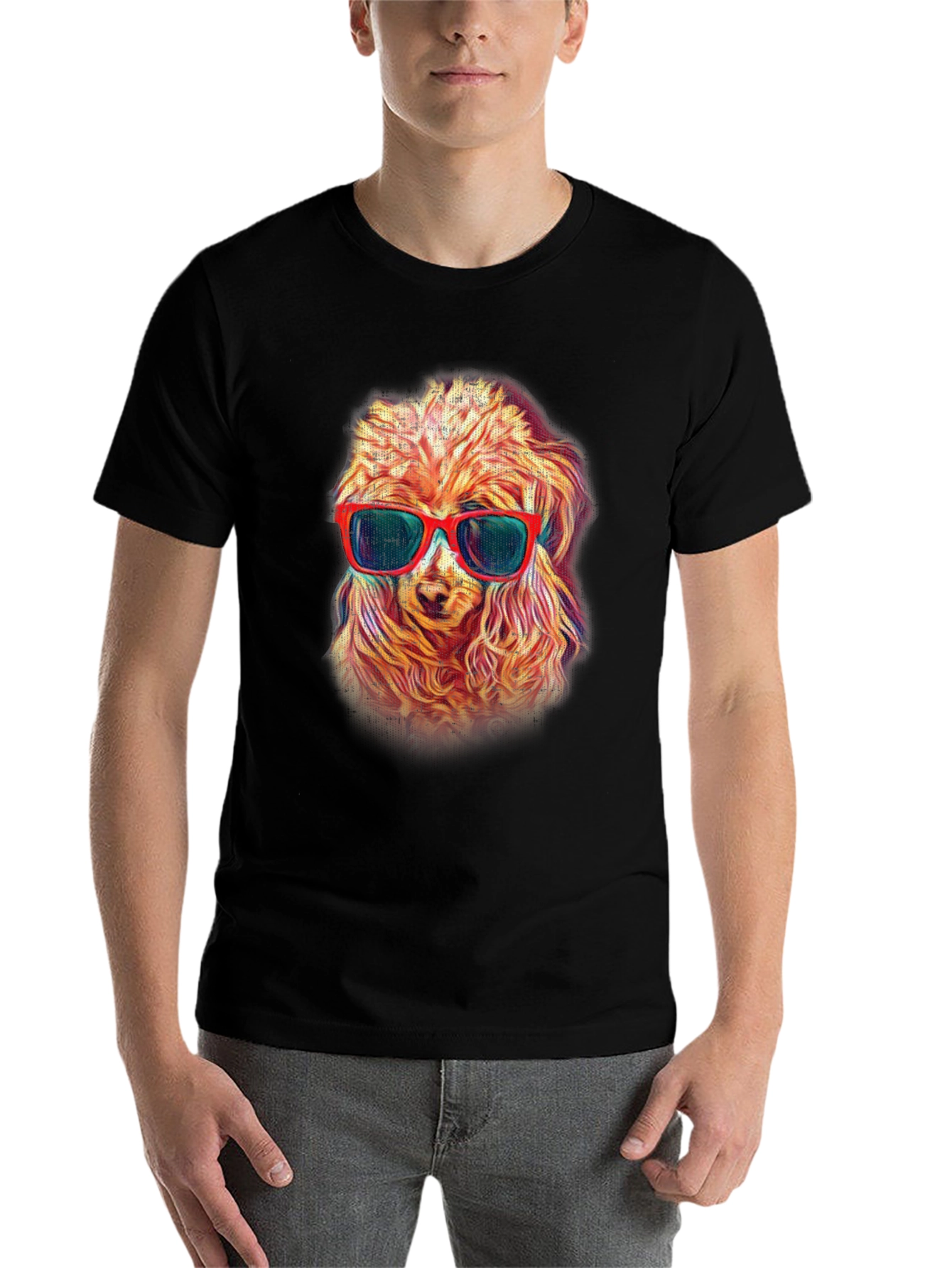 Black Cool Dog in Shades Men's Black T-Shirt view 7
