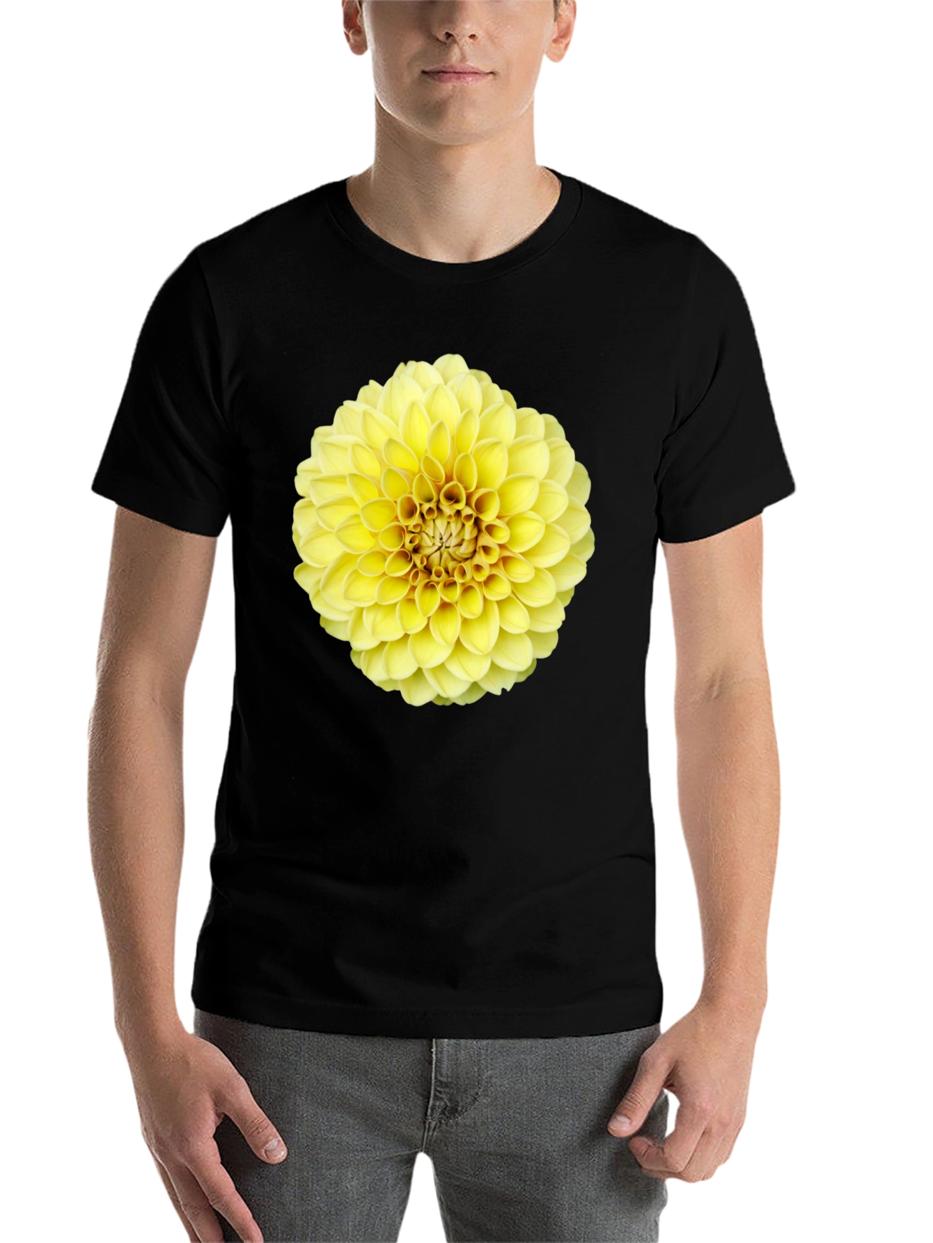 Black Floral Dahlia Graphic Tee - Sunny Yellow Bloom view 7