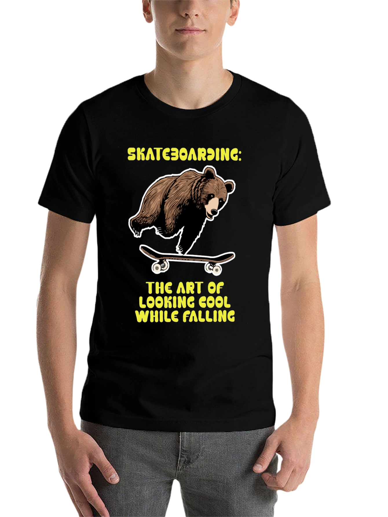 Black Skateboarding Bear Graphic Tee view 7