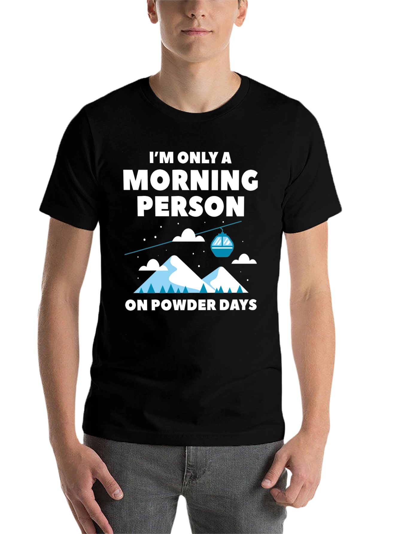 Black Morning Person Powder Days Graphic Tee view 7