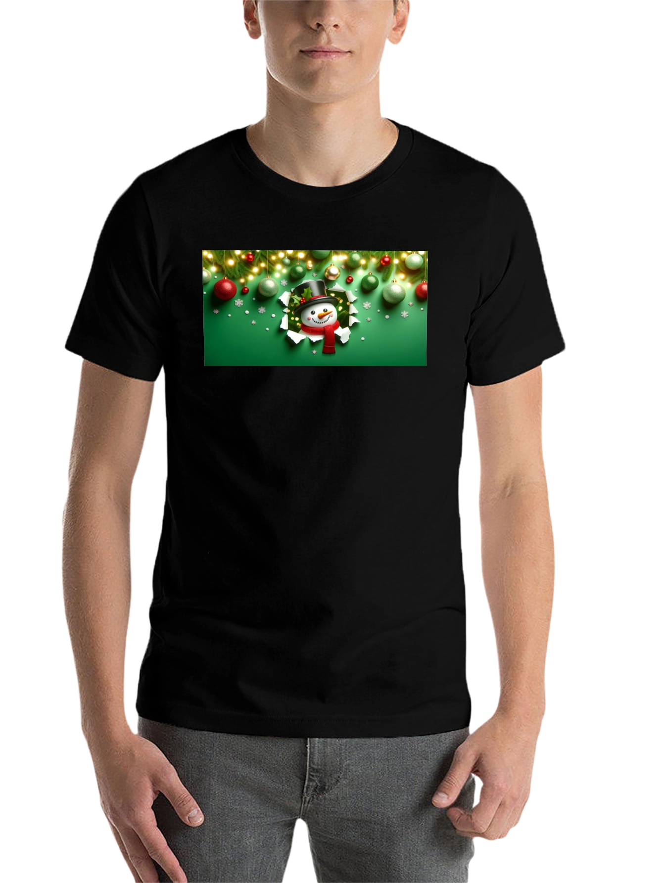 Black Festive Snowman Graphic Tee view 7