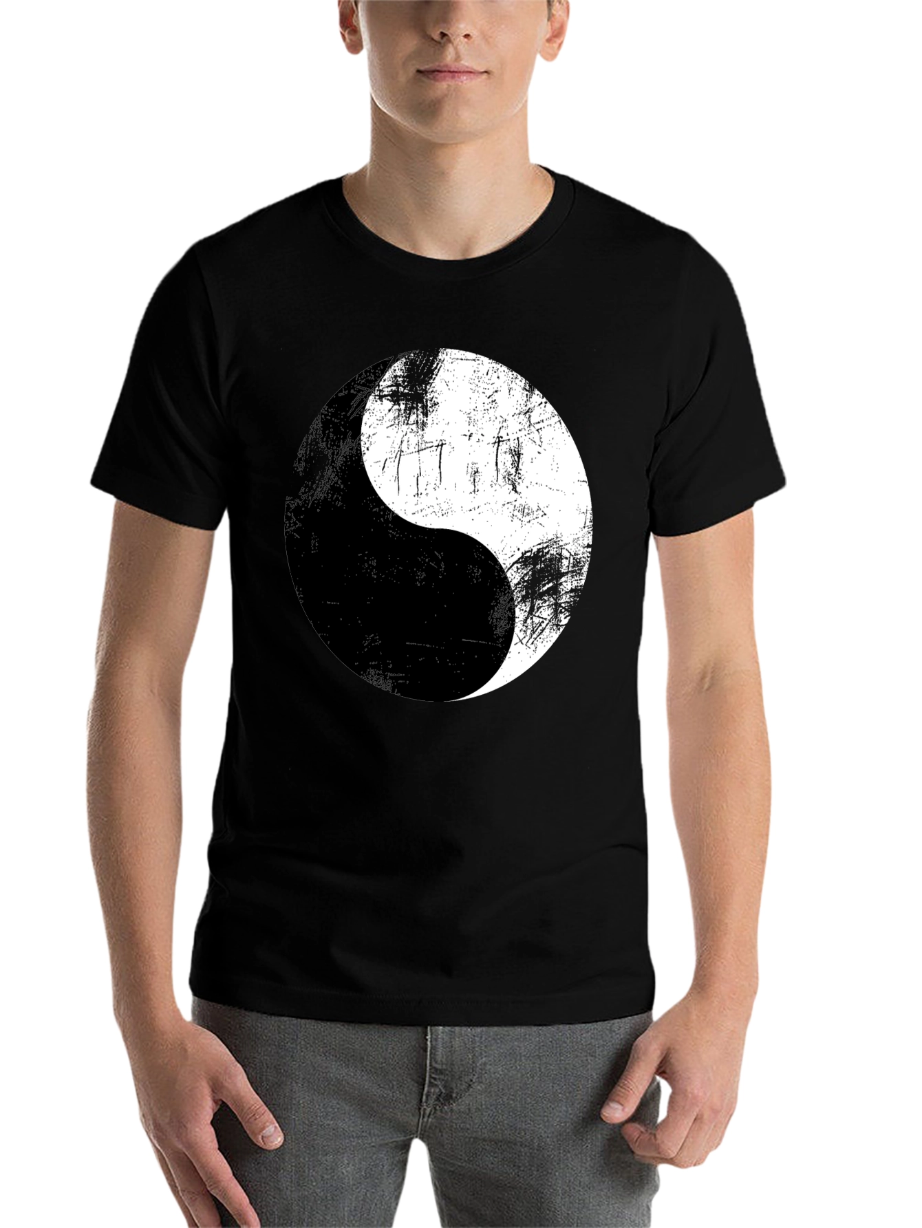Black Yin Yang Graphic Print Men's T-Shirt view 7