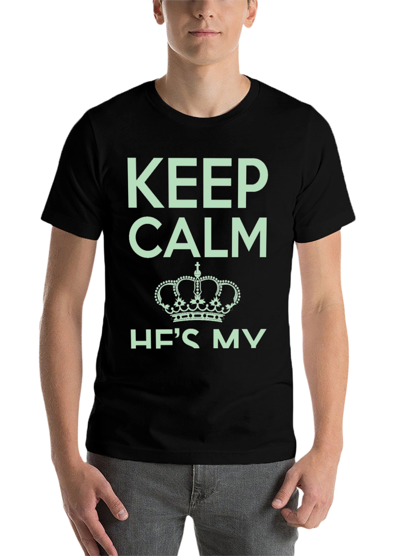 Black Keep Calm He's My King Black T-Shirt view 7