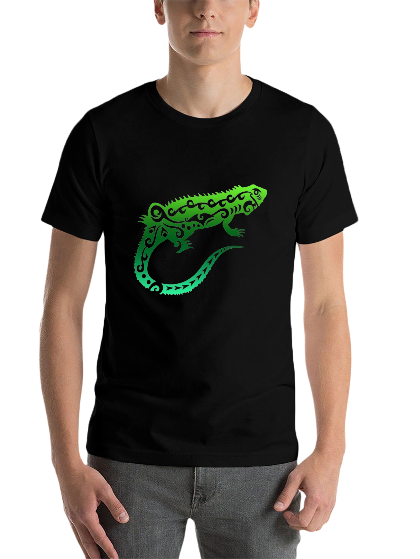 Black Tribal Iguana Black T-Shirt - Unique Design view 7