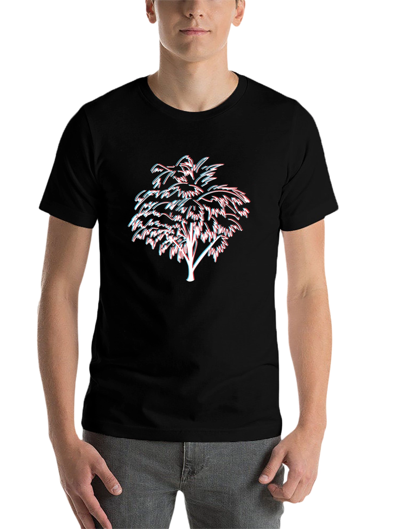 Black Retro 3D Palm Tree Black Graphic Tee view 7