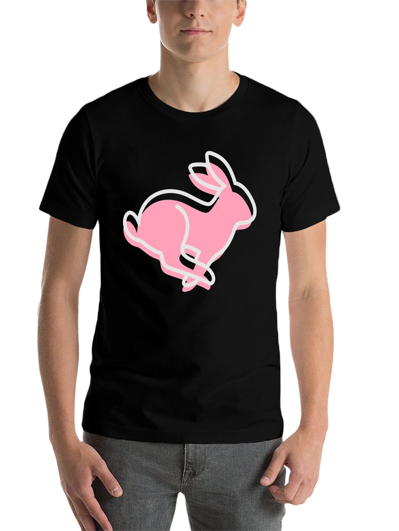 Black Pink Bunny Graphic Tee - Soft Cotton Blend view 7
