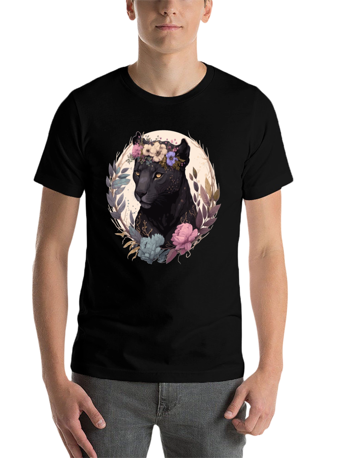 Black Black Panther Floral Wreath Graphic Tee view 7