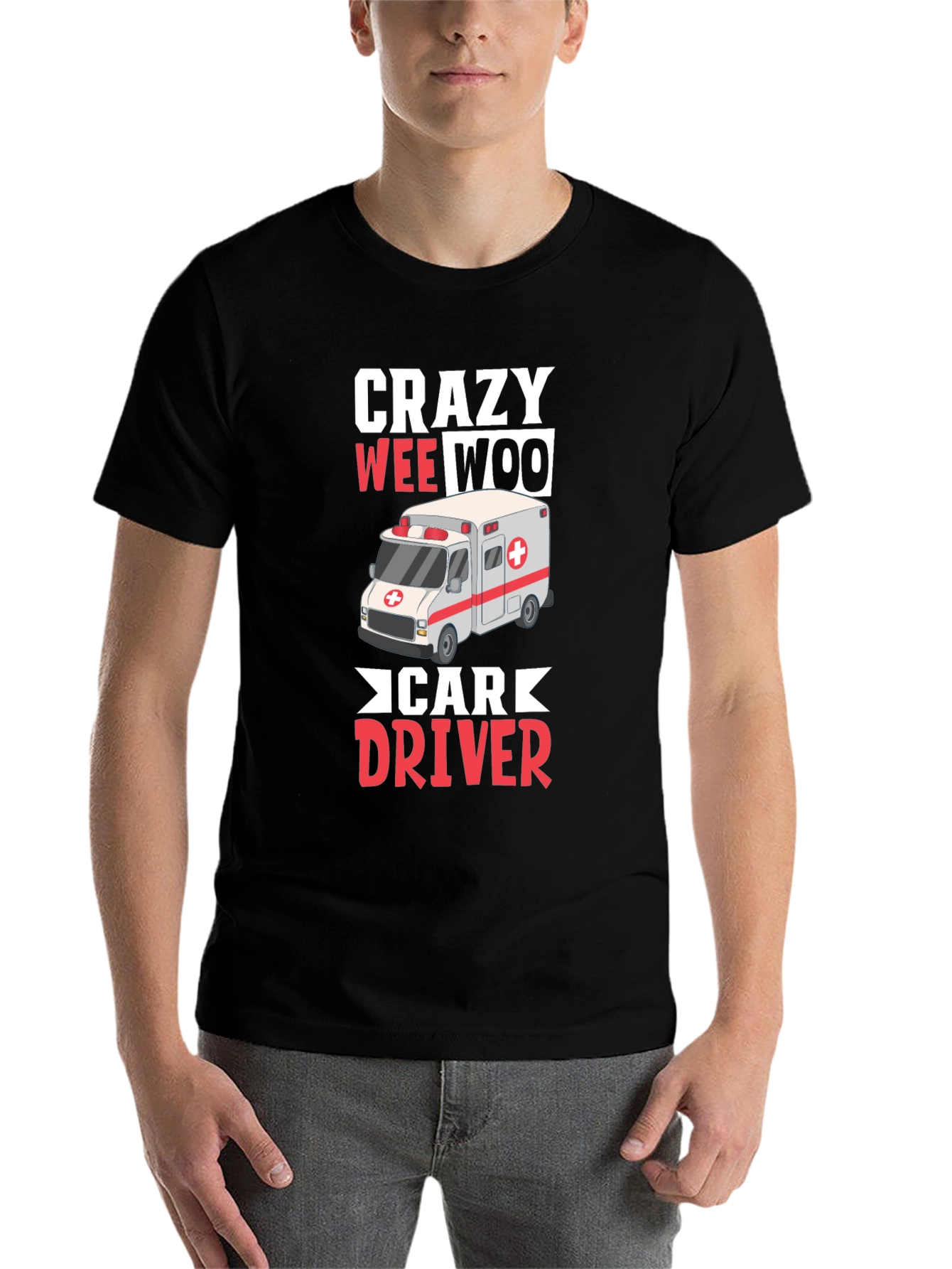 Black Crazy Wee Woo Car Driver T-Shirt view 7