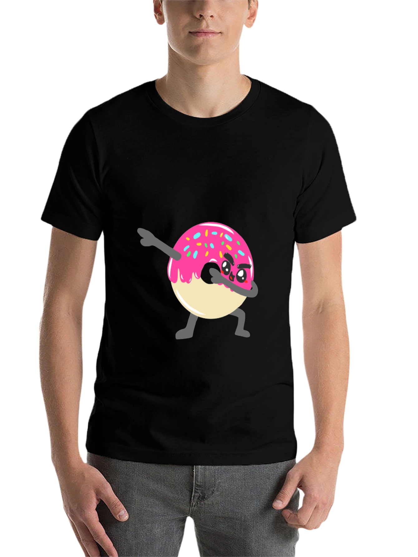 Black Dabbing Donut Graphic Tee - Funny Cartoon T-Shirt view 7
