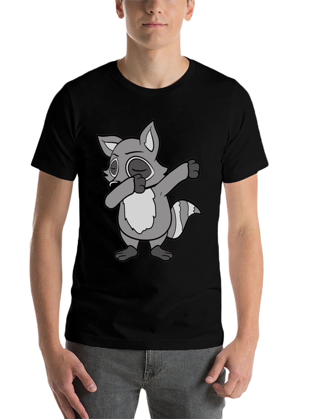 Black Dabbing Raccoon Graphic Tee view 7