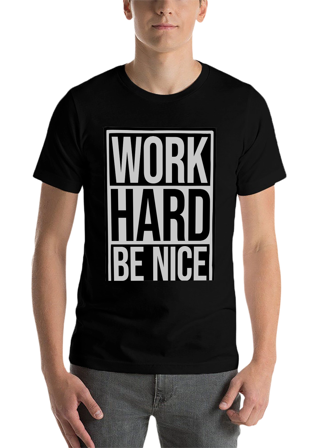 Black Work Hard Be Nice Graphic Tee - Black Casual T-Shirt view 7