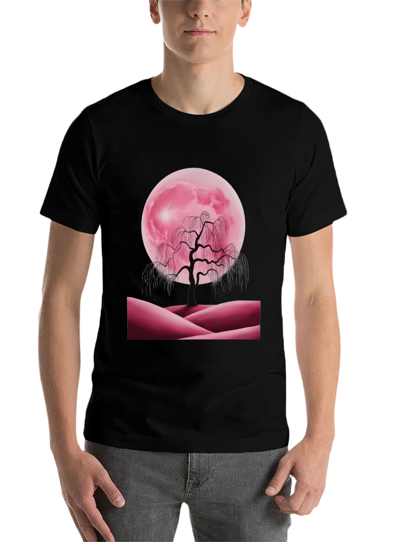 Black Pink Moon Tree Graphic Tee view 7