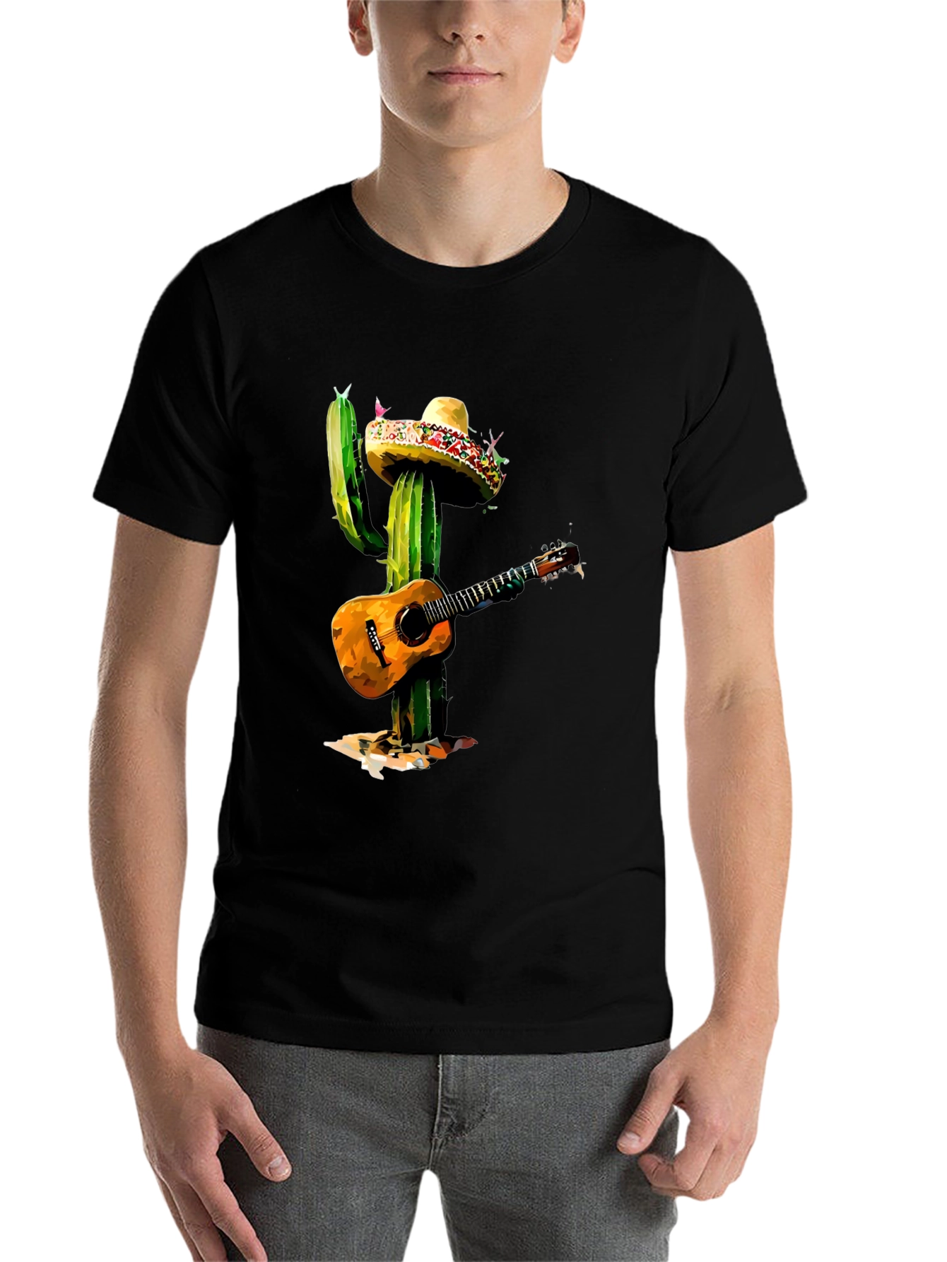 Black Cactus Mariachi T-Shirt - Guitar Playing Desert Plant Tee view 7