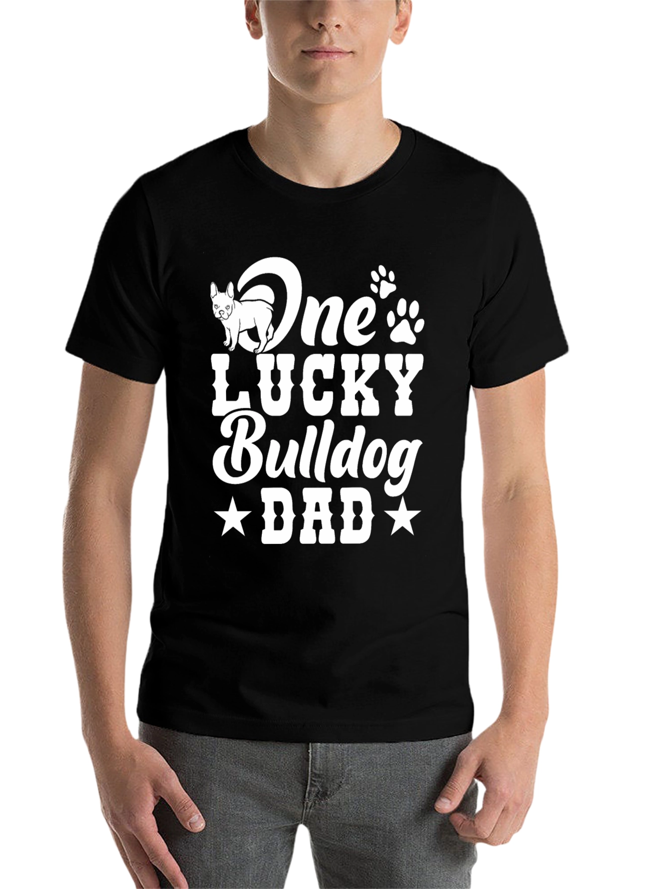 Black One Lucky Bulldog Dad T-Shirt view 7
