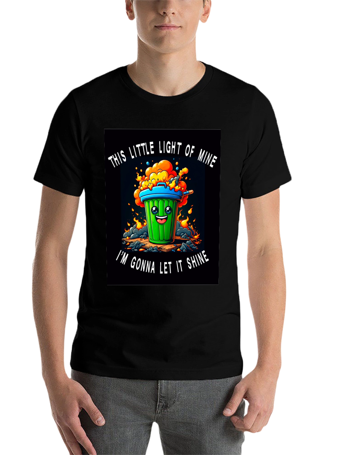 Black Funny Trash Can T-Shirt - Let it Shine! view 7
