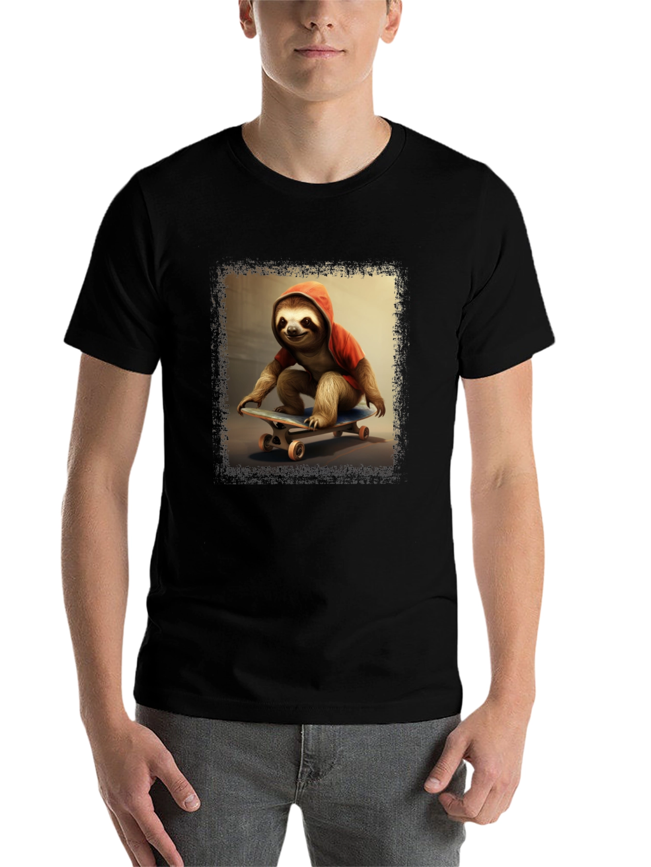 Black Sloth Skateboarder T-Shirt - Cool & Unique Design view 7