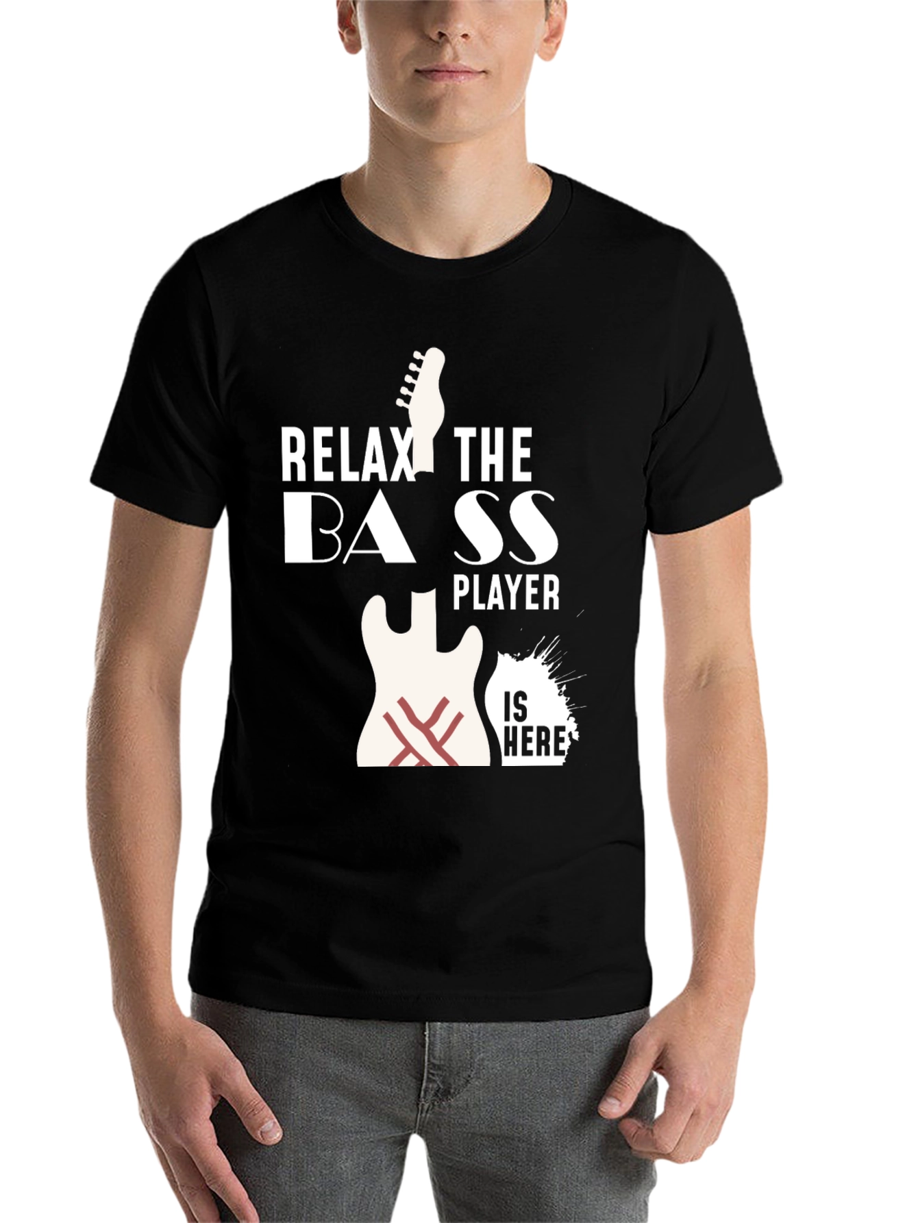 Black Relax Bass Player Is Here T-Shirt view 7