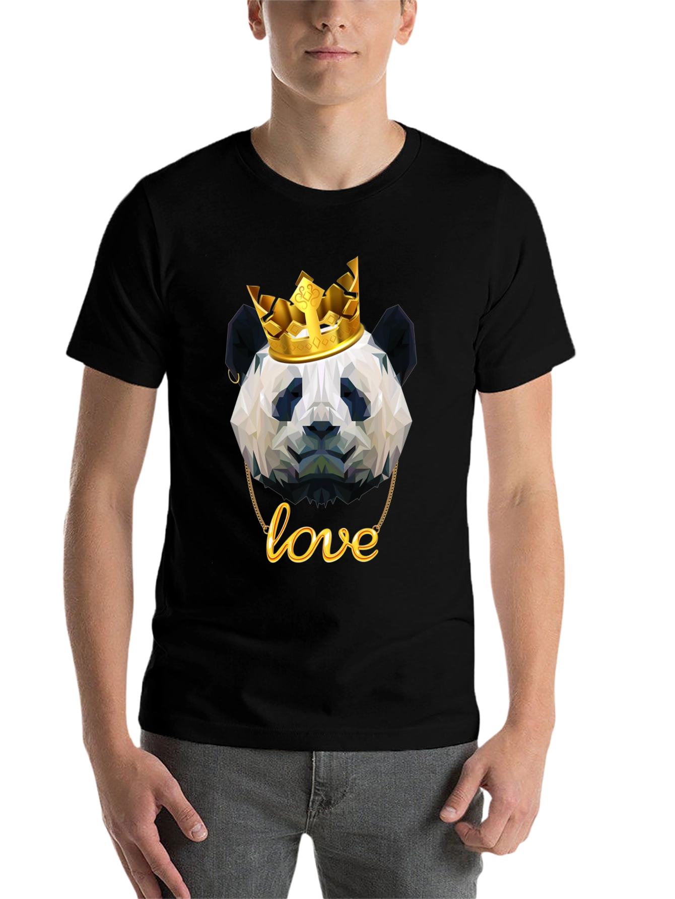 Black Panda King T-Shirt - Geometric Design view 7