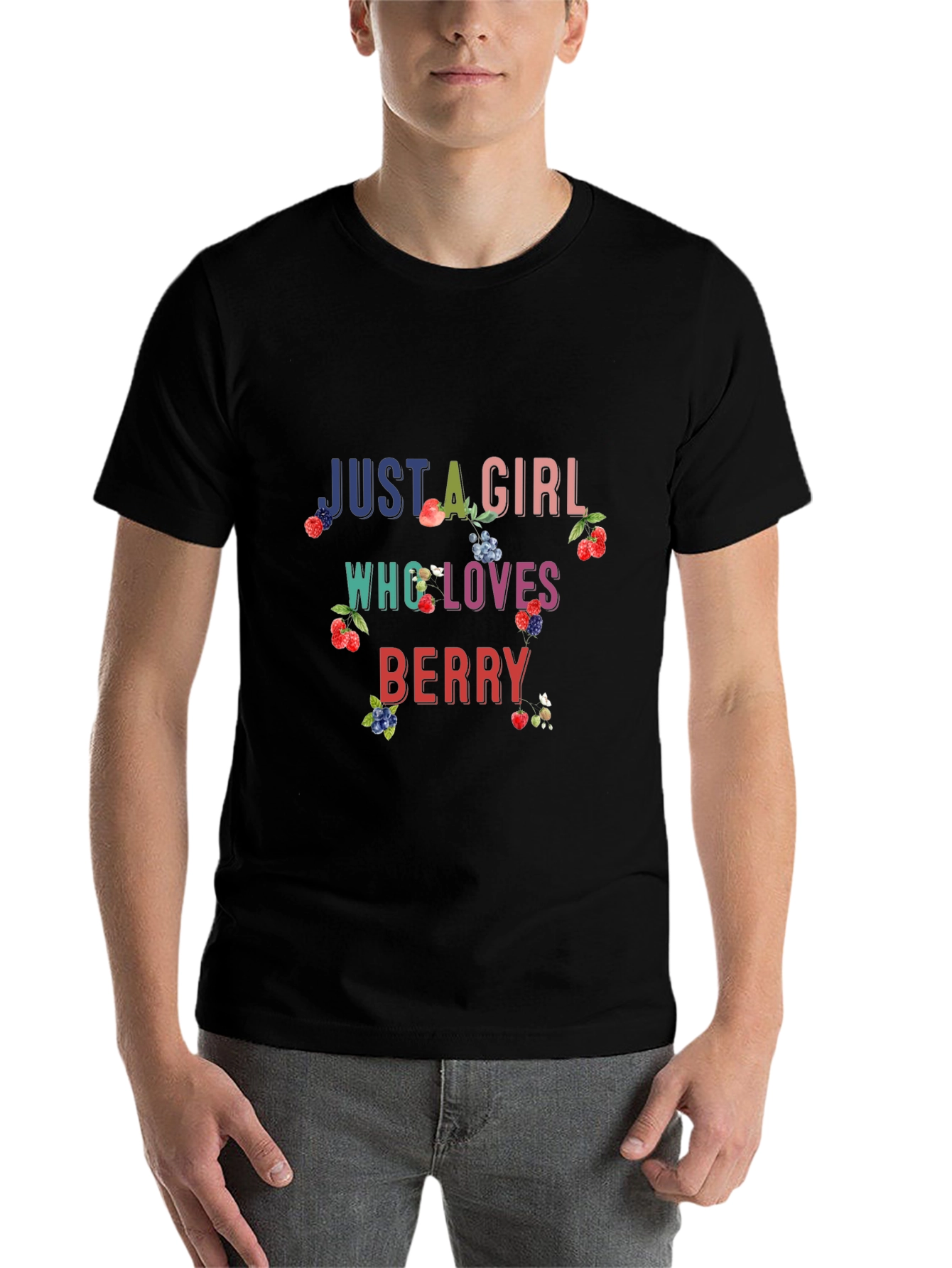 Black Just A Girl Who Loves Berry Black T-Shirt view 7