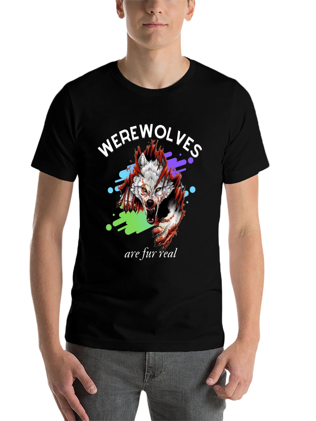 Black Werewolves Are Fur Real Black Graphic T-Shirt view 7