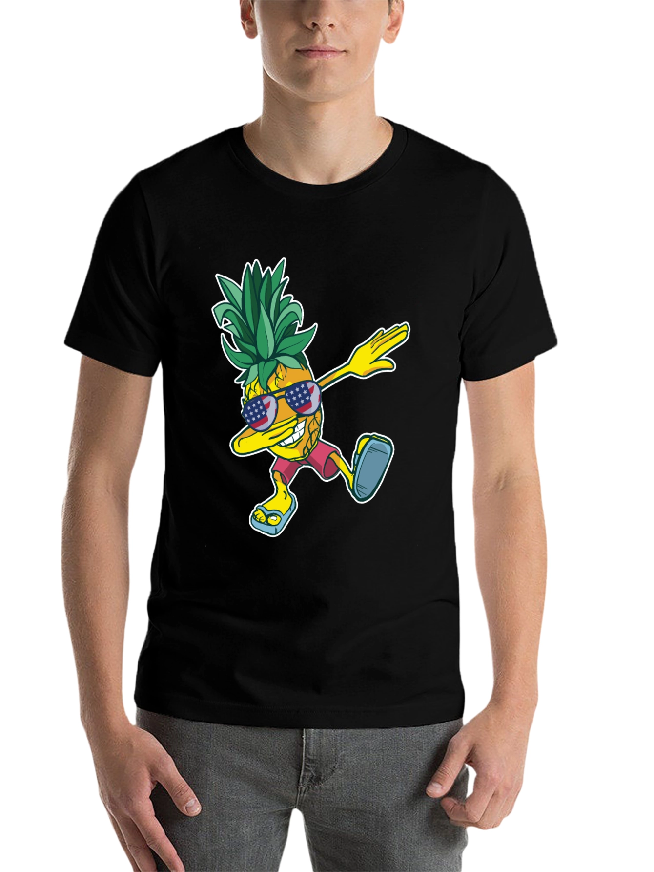 Black Dabbing Pineapple Graphic Tee - Patriotic Summer Style view 7