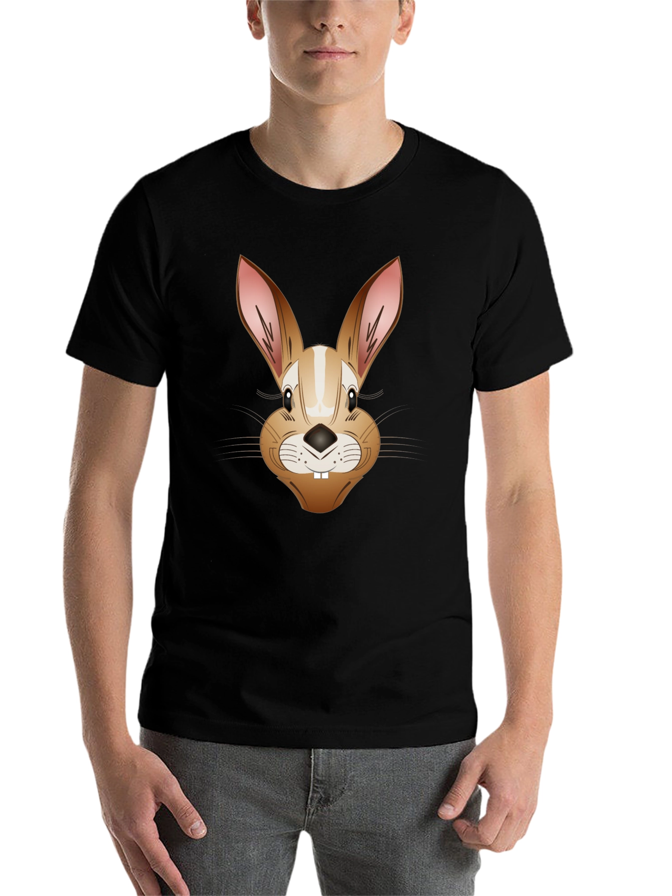 Funny Rabbit Face T-Shirt - Men's Black Tee - 7