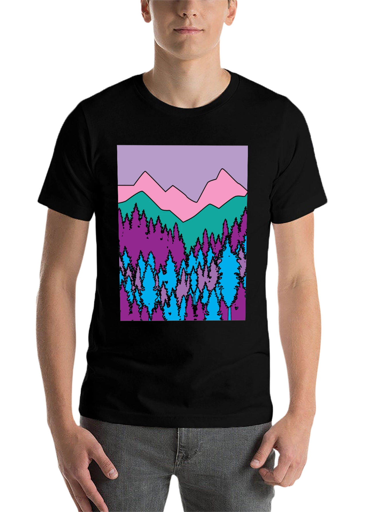 Black Mountains & Trees Graphic T-Shirt - Colorful Nature Design view 7