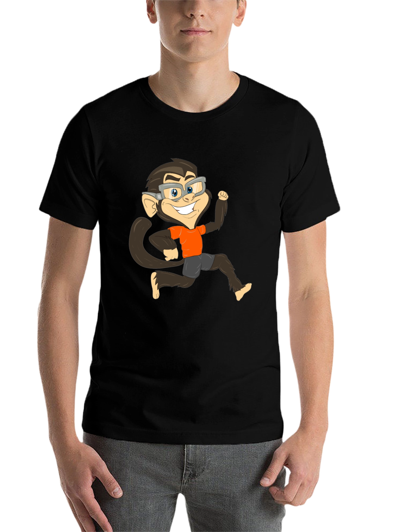 Black Monkey Cartoon Graphic T-Shirt view 7