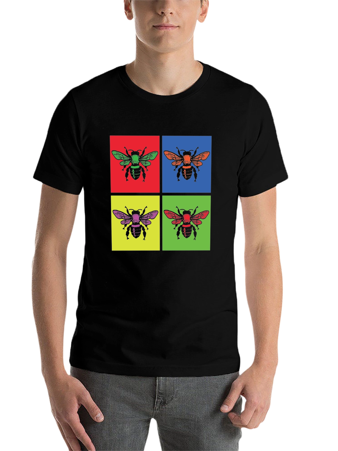 Black Retro Bee Pop Art Graphic Tee view 7