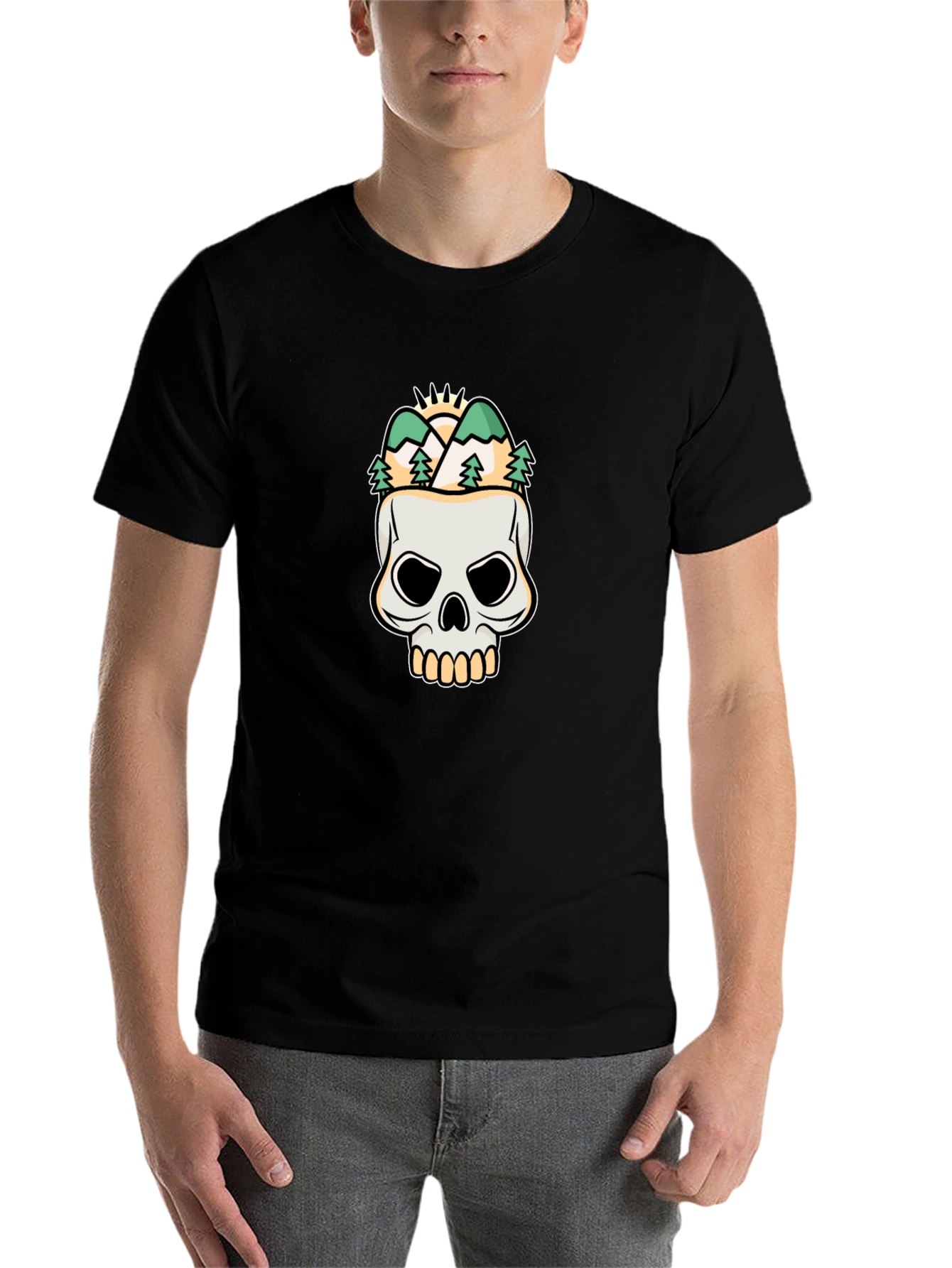 Black Skull & Mountain Graphic Tee - Stylish Black T-Shirt view 7