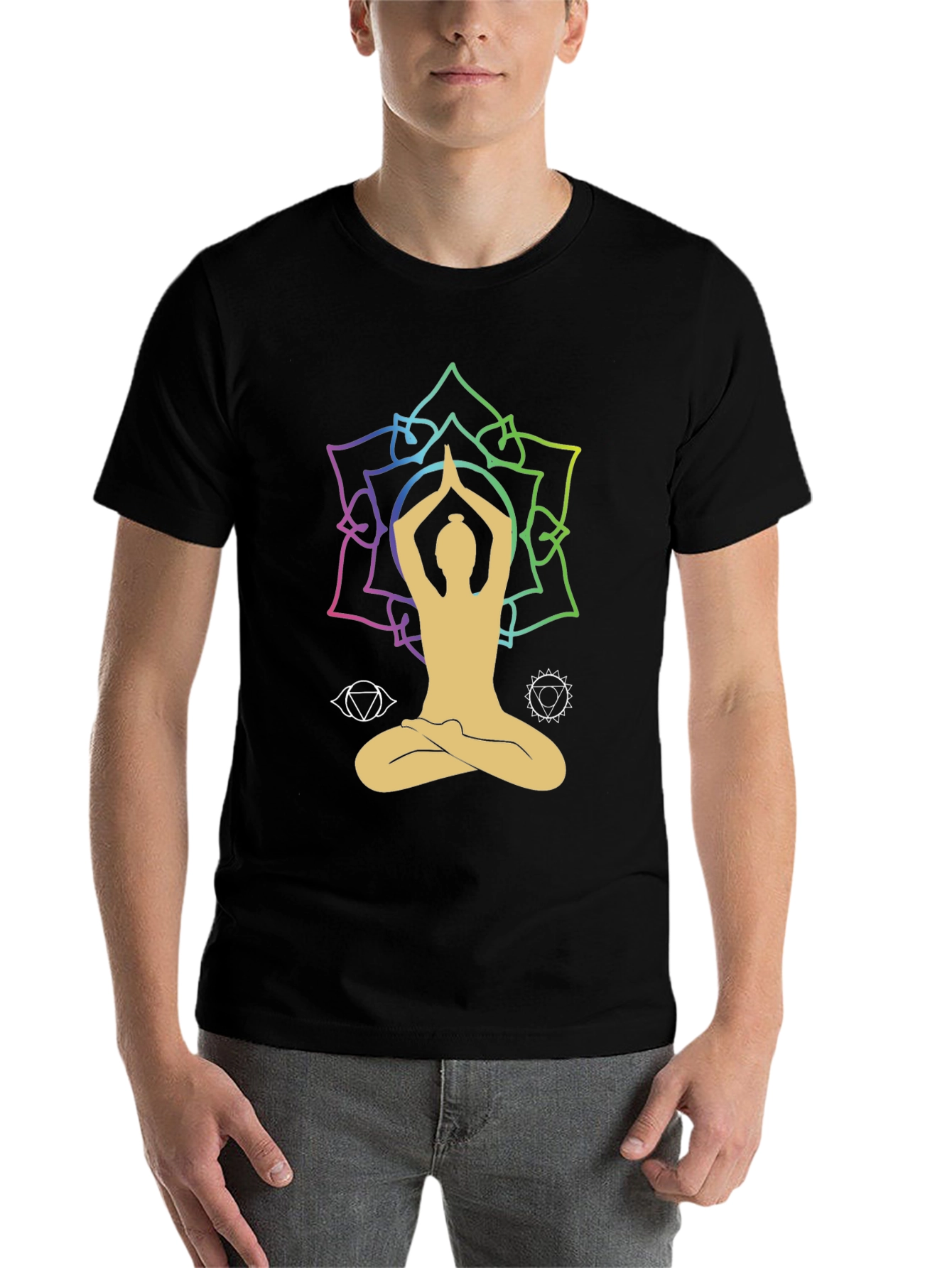 Black Yoga Lotus Chakra T-Shirt view 7