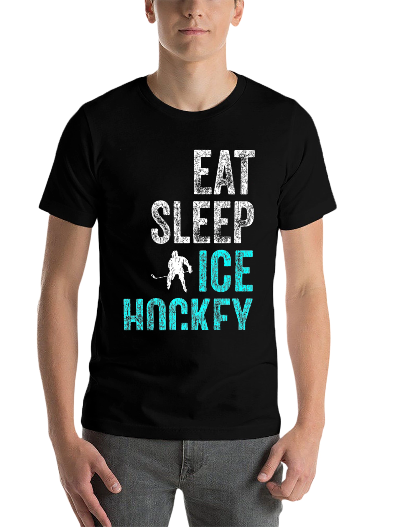 Black Eat Sleep Ice Hockey T-Shirt view 7