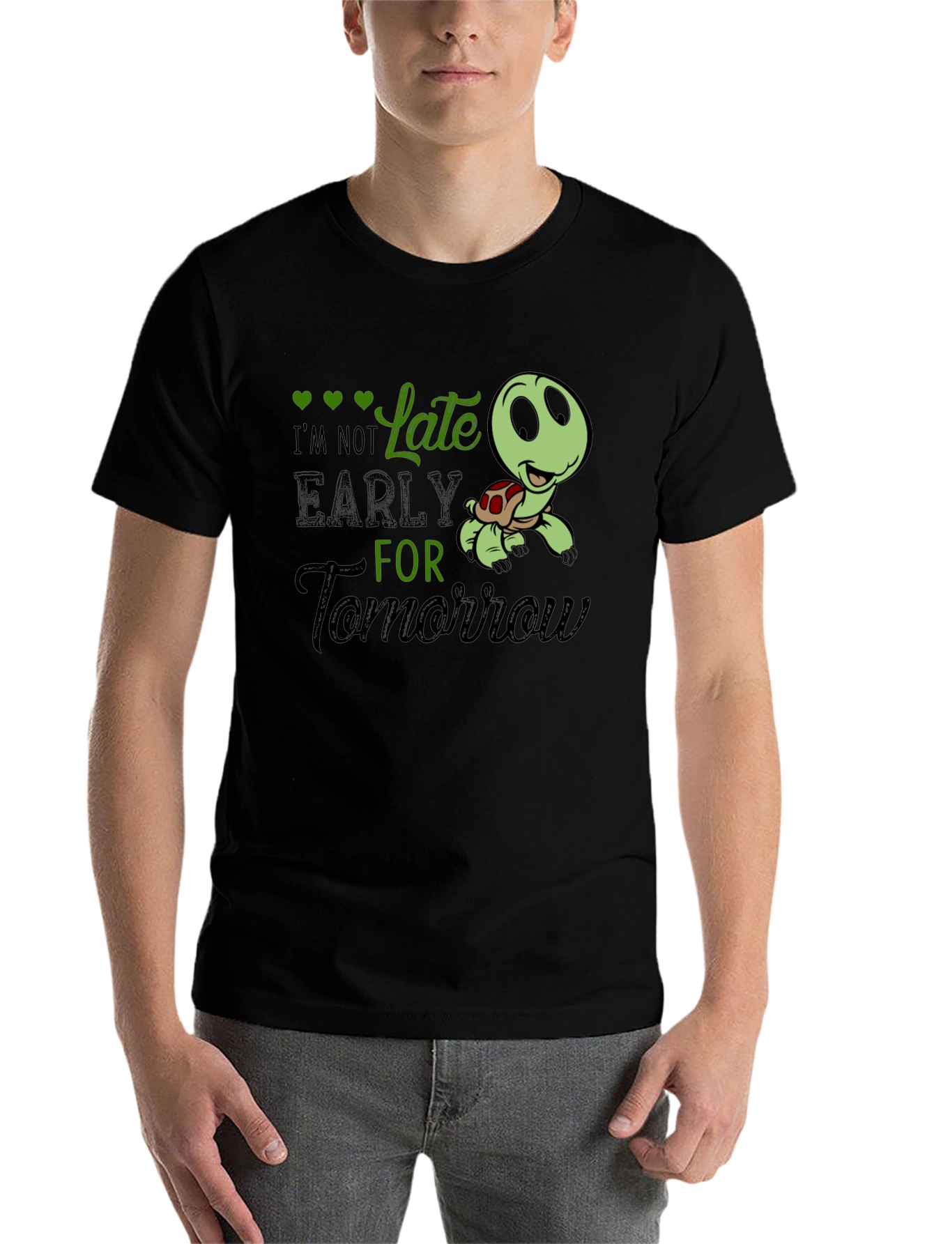 Black Funny Turtle I'm Not Late T-Shirt view 7