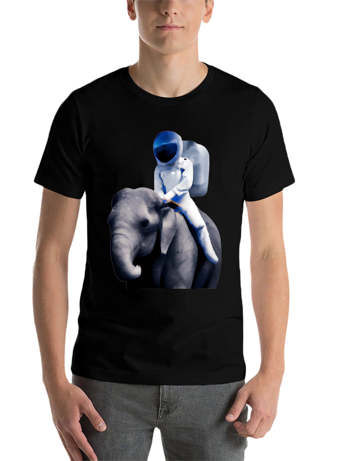 Black Astronaut Riding Elephant Graphic T-Shirt view 7