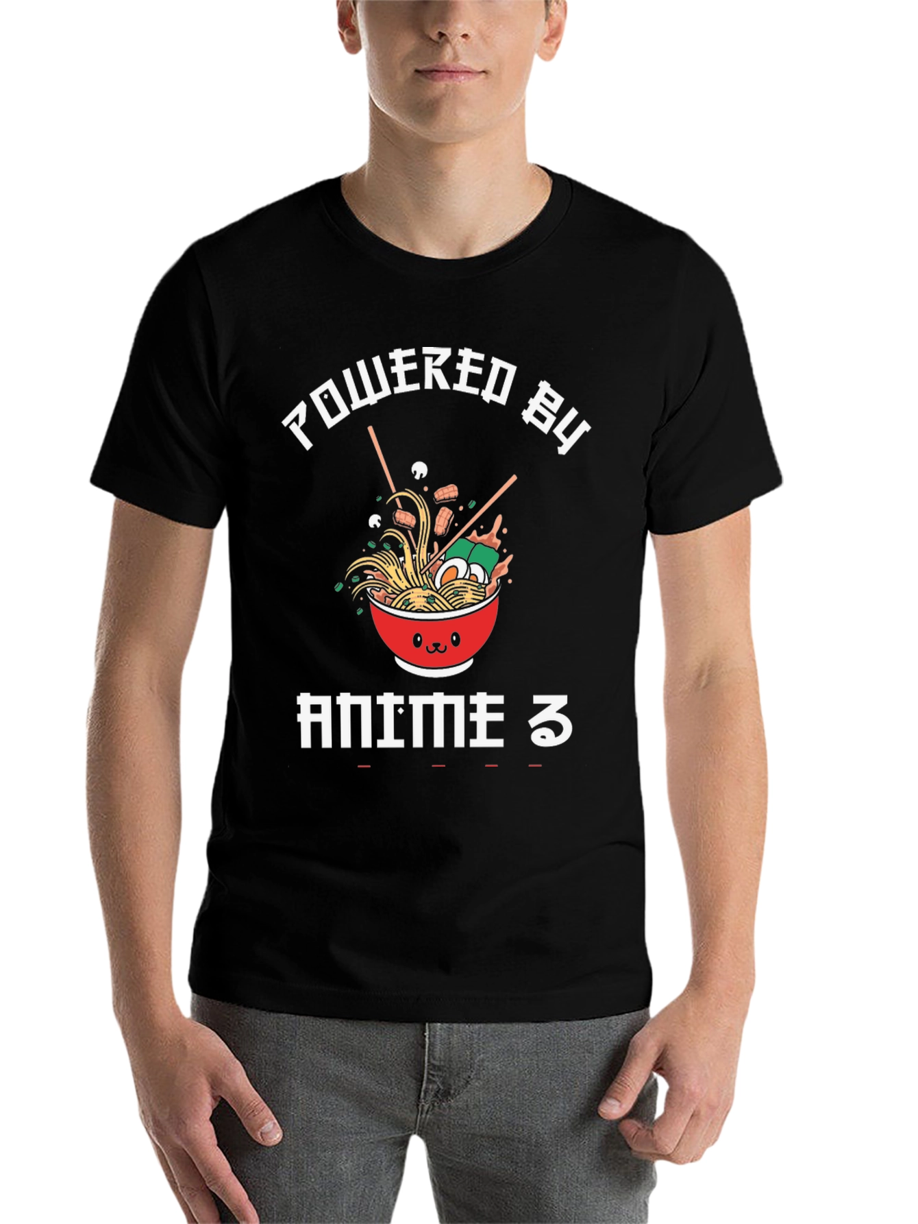 Black Powered by Anime Ramen Graphic T-Shirt view 7